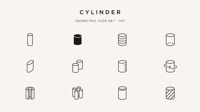 Cylinder shaped geometric outline solid icons &ndash; Excellent for engineering manufacturing diagrams, oil barrel icons, or battery power graphics.