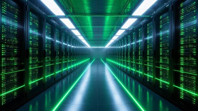 Server room with green lights
