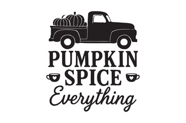 Fototapeta premium Vintage pickup truck with pumpkins black silhouette on white background