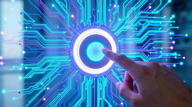 Hand touching glowing circuit interface