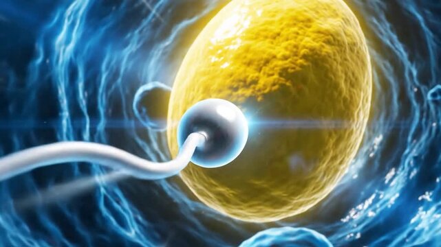 Sperm Cell Approaching Egg in 3D Render