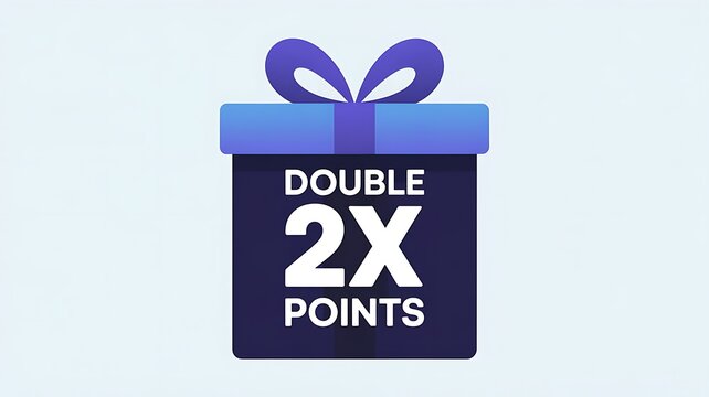 Reward points icon, Double 2X Points gift box, Loyalty program symbol, Purple gift box with ribbon