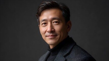 Obraz premium Professional portrait of a confident Asian businessman in dark attire