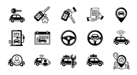 Collection of black and white transportation icons for various uses. © novan