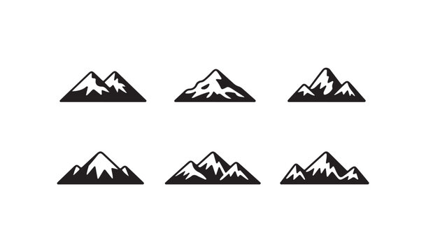 Mountain icons, collection of mountain symbols, abstract mountain shapes for branding or web designs.