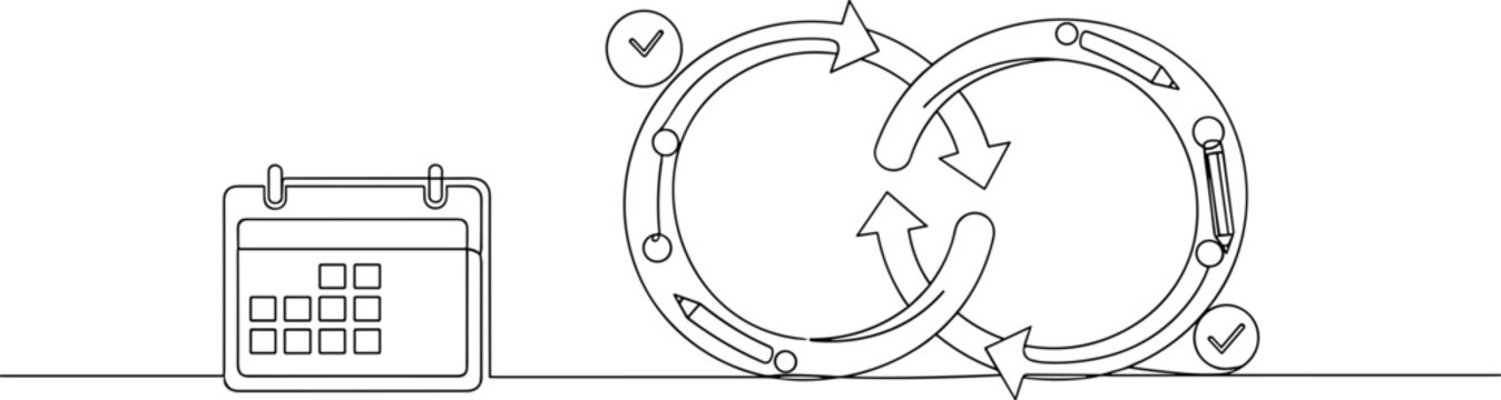 Agile workflow cycle with calendar, planning and checklist icons