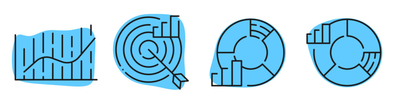 Chart and analytics icons depicting data visualization and metrics. Editable stroke