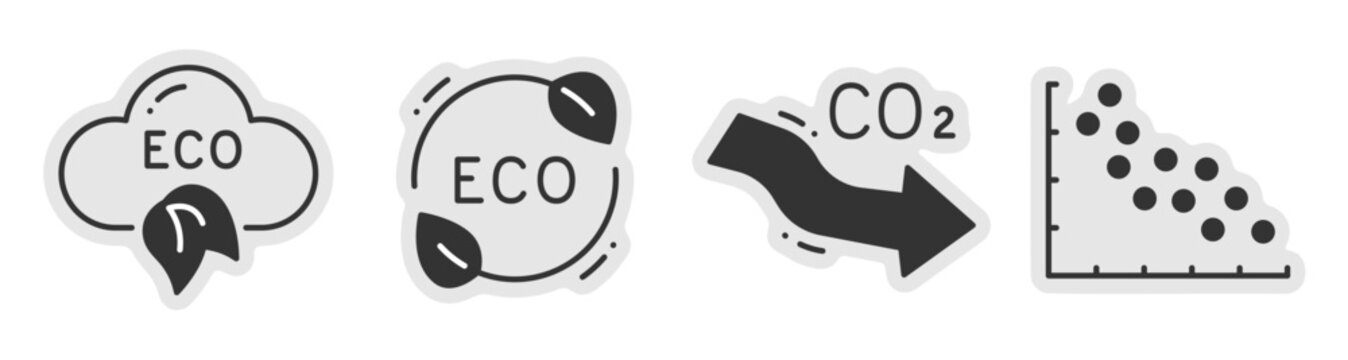 Eco symbols showing carbon reduction and sustainability concepts. Editable stroke
