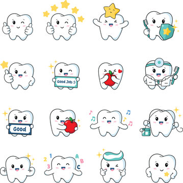 Positive Tooth Character Achievement Stickers