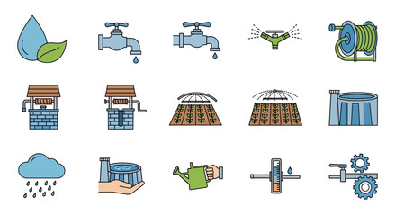 Collection of colorful icons representing various transportation methods. © Raden