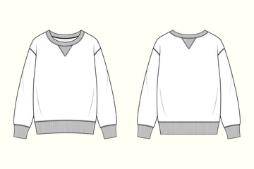 Unisex Crewneck Sweatshirt with V-Insert Technical Flat Sketch Template © MdAmirul
