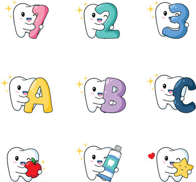 Alphabet Numbers and Tooth Character Sticker