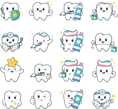Pediatric Dentist Tooth Character Mascot Set