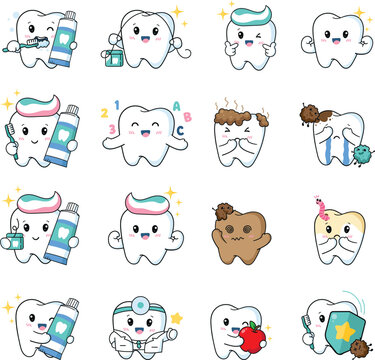 Daily Dental Hygiene Tooth Character Bundle