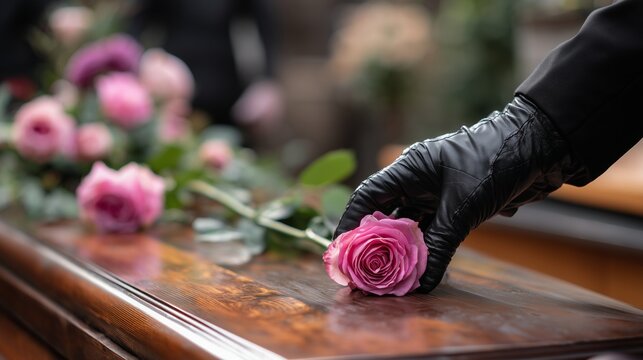 placing a flower on a grave wake
