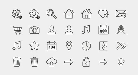 Collection of minimalist icons for various activities and objects. © Siti