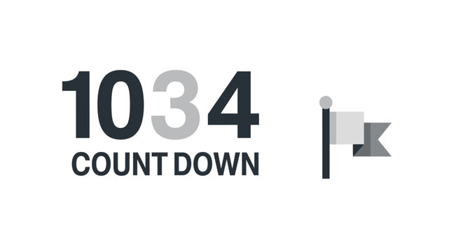 Countdown 1034 text with a small flag marker, indicating a sport-related event, isolated white background.