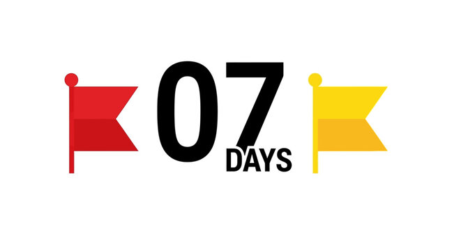 Event Countdown 07 Days with Red and Yellow Flags on Isolated White Background