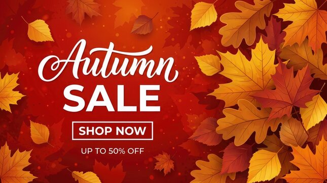 Autumn sale banner with falling leaves promotional graphic for seasonal discounts and retail offers