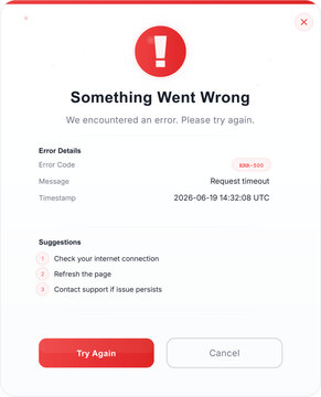 Something Went Wrong Error Message Pop-up with Suggestions