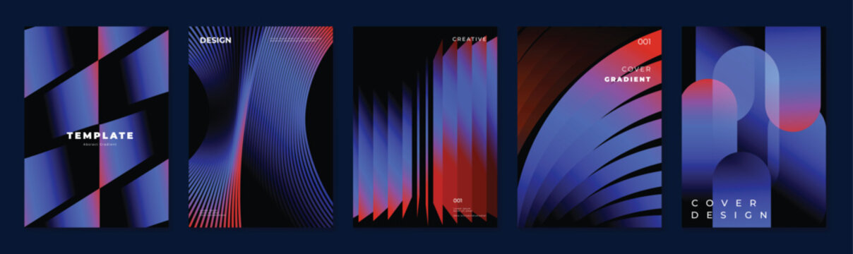Electric blue poster vector templates. Abstract dark gradient backgrounds with rounded geometric forms for flyer, banner and social media design.