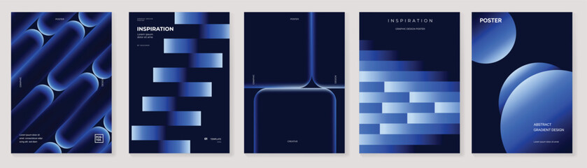 Fototapeta na wymiar Electric blue poster vector templates. Abstract dark gradient backgrounds with rounded geometric forms for flyer, banner and social media design.