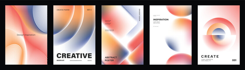 Abstract gradient poster vector set with orange geometric layouts, soft blurred shapes and modern cover templates for social media, flyer, banner and print design.