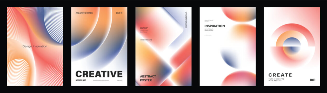 Abstract gradient poster vector set with orange geometric layouts, soft blurred shapes and modern cover templates for social media, flyer, banner and print design.