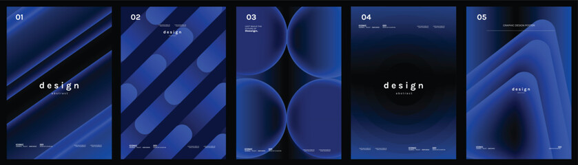 Electric blue poster vector templates. Abstract dark gradient backgrounds with rounded geometric forms for flyer, banner and social media design. © TWINS DESIGN STUDIO