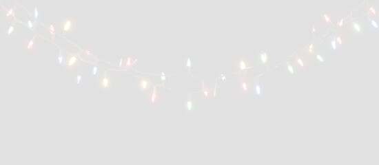 Realistic garland string lights featuring sparkling bulbs soft glowing reflections and magical holiday ambiance for professional seasonal compositions © fedor
