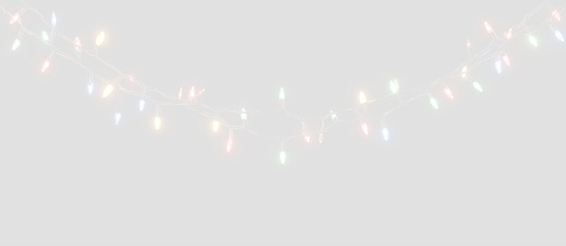 Realistic garland string lights featuring sparkling bulbs soft glowing reflections and magical holiday ambiance for professional seasonal compositions