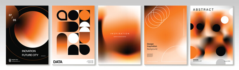 Abstract gradient poster vector set with orange geometric layouts, soft blurred shapes and modern cover templates for social media, flyer, banner and print design.