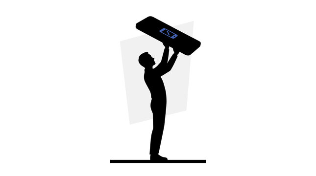 Man Lifting Giant Smartphone Above Head Empowerment Tech Concept Silhouette Vector