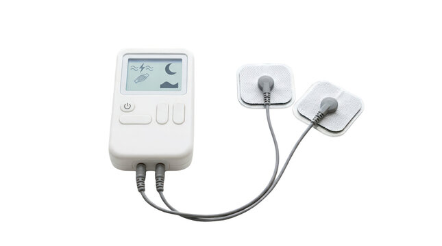 Compact electronic device featuring electrode pads designed for effective pain relief and muscle recovery