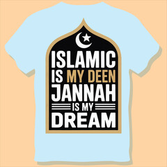 Obraz premium Islamic Typography T Shirt Design Vector Illustration, Modern Islamic Quote Apparel Vector Design, Muslim Faith Typography T Shirt Vector Artwork.