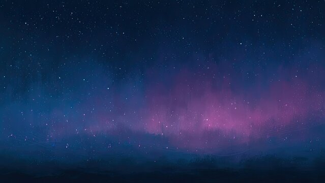 星降る夜空と音符が漂う幻想的な宇宙背景イラスト