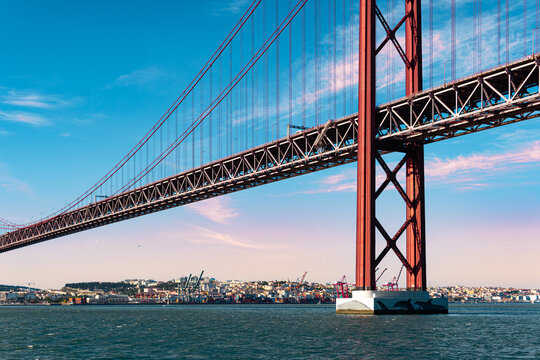25 de Abril Bridge and Tagus River in Lisbon, Portugal