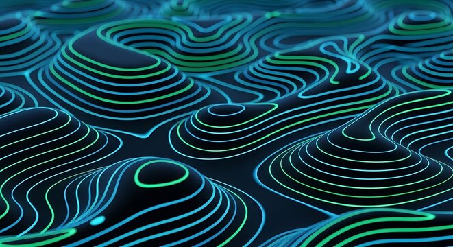 Abstract digital wave pattern with neon blue and green gradient lighting effects.