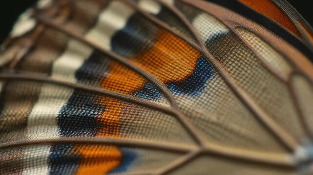 Detailed macro of a colorful butterfly wing pattern design.