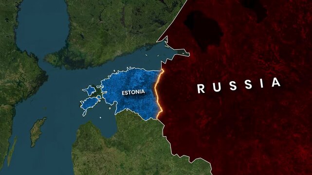 Animated map showing Estonia's border with Russia in motion