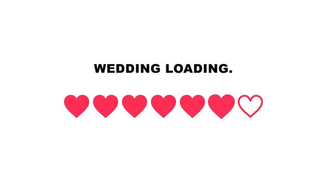Wedding Loading Progress Bar Animation with Red Hearts on a White Background for Event Preparation