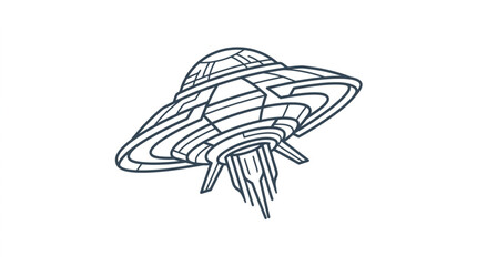 Stylized Outline Drawing of a Flying Saucer UFO. © Kaposxe