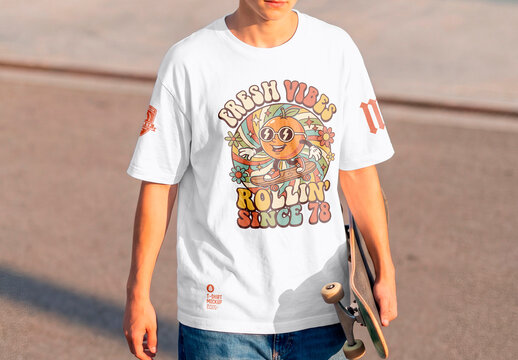 Blank white t-shirt skateboard lifestyle mockup