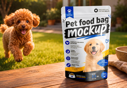 Standing Pet Food Pouch Packaging Mockup