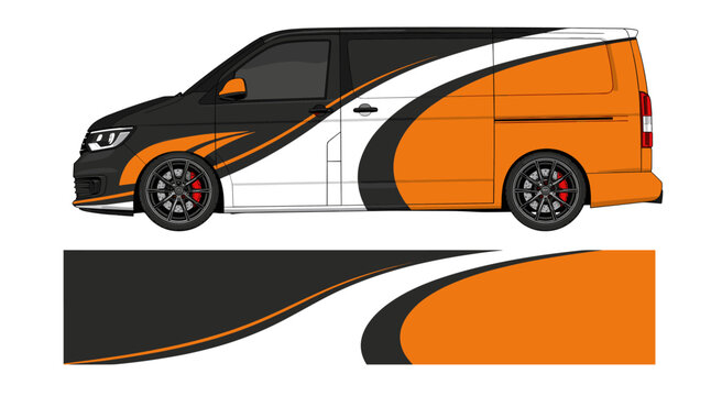 Orange and white curved swoosh van wrap template.
