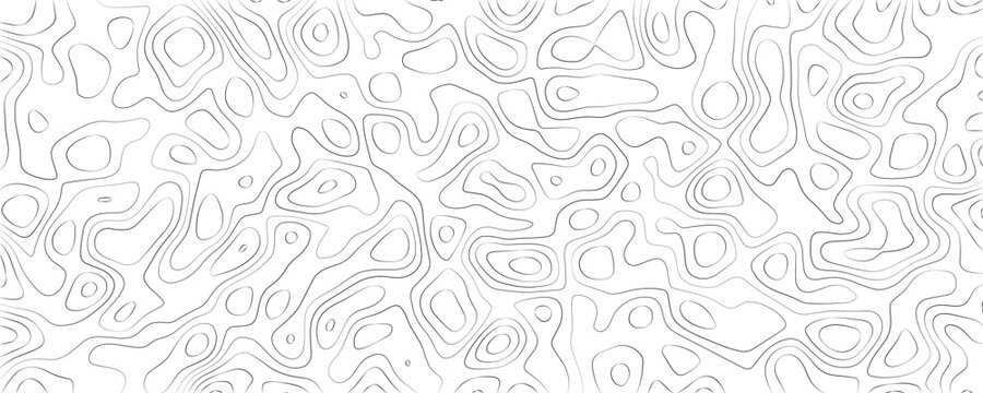 Abstract topographic map pattern with thin, flowing grey contour lines on a white background, creating a fluid, organic, and layered texture reminiscent of geographical elevation charts