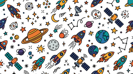 Space exploration doodle pattern with rockets planets and stars © Level Zero