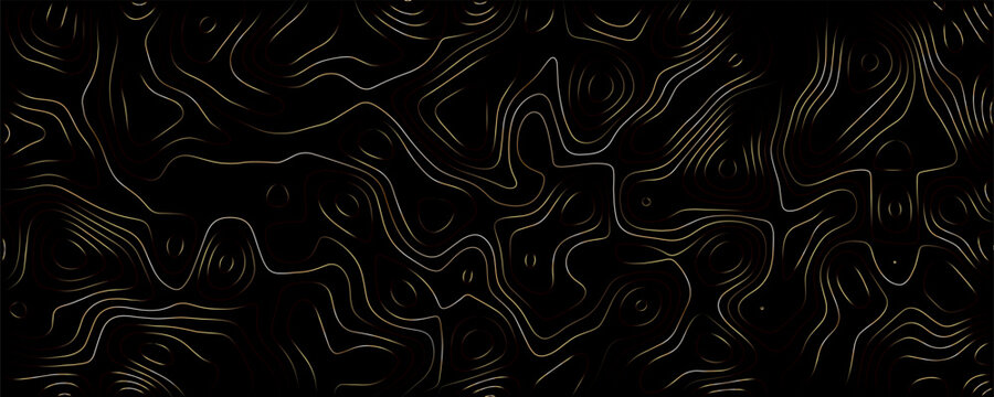 Abstract background, with thin, wavy, gold-colored contour lines, on a solid, black backdrop, creating, a topographic map, pattern with flowing, organic shapes and, rhythmic, parallel line structures