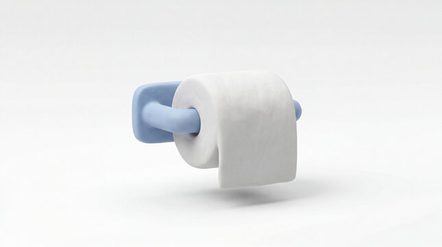 White Toilet Paper Roll on a Blue Holder in Minimalist 3D