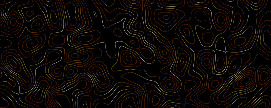 Abstract background, with flowing golden, and copper contour, lines on a, black backdrop, creating, a topographic map, pattern with organic, wavy, and concentric shapes